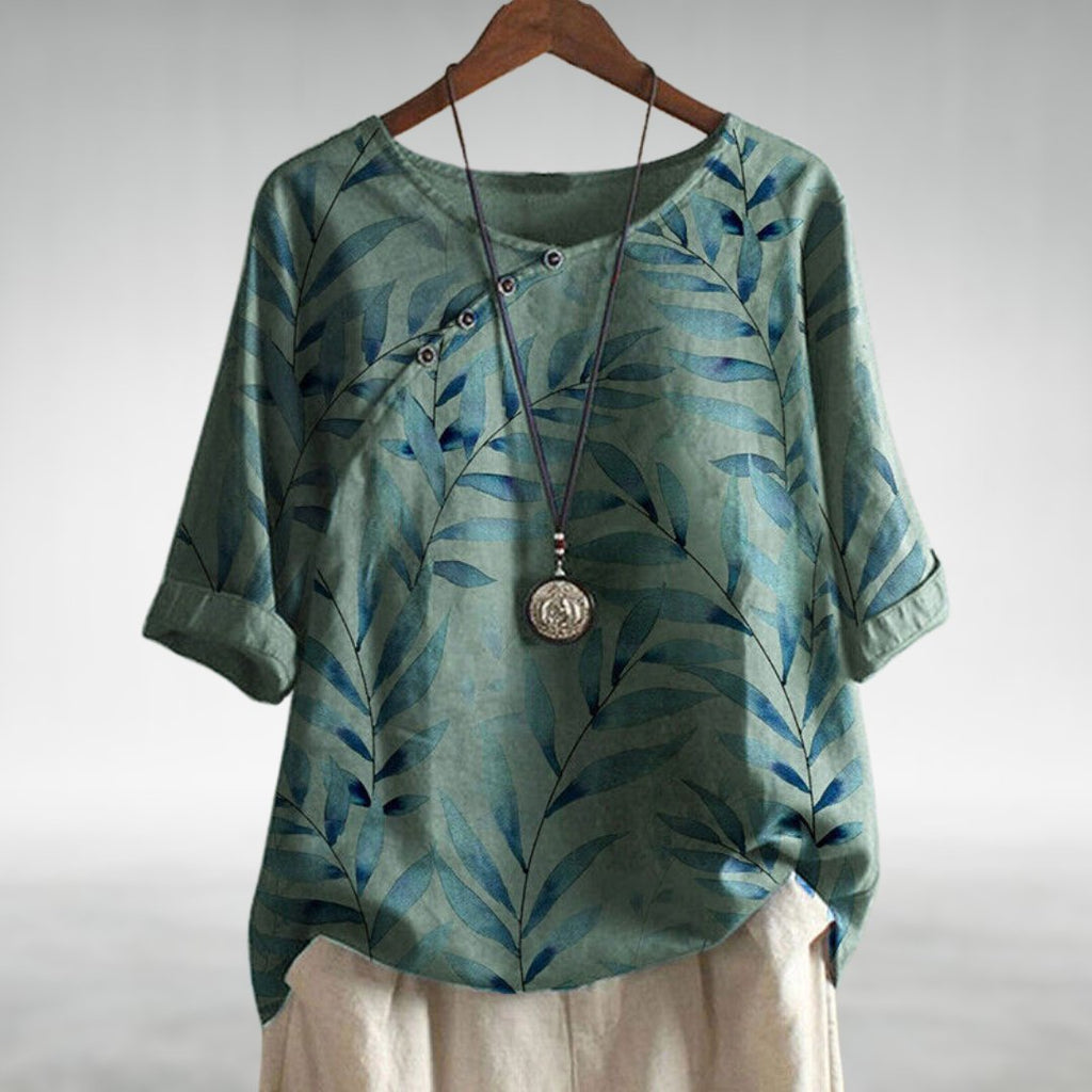 Solis | Woman’s Blouse | Printed Asymmetric Button Green