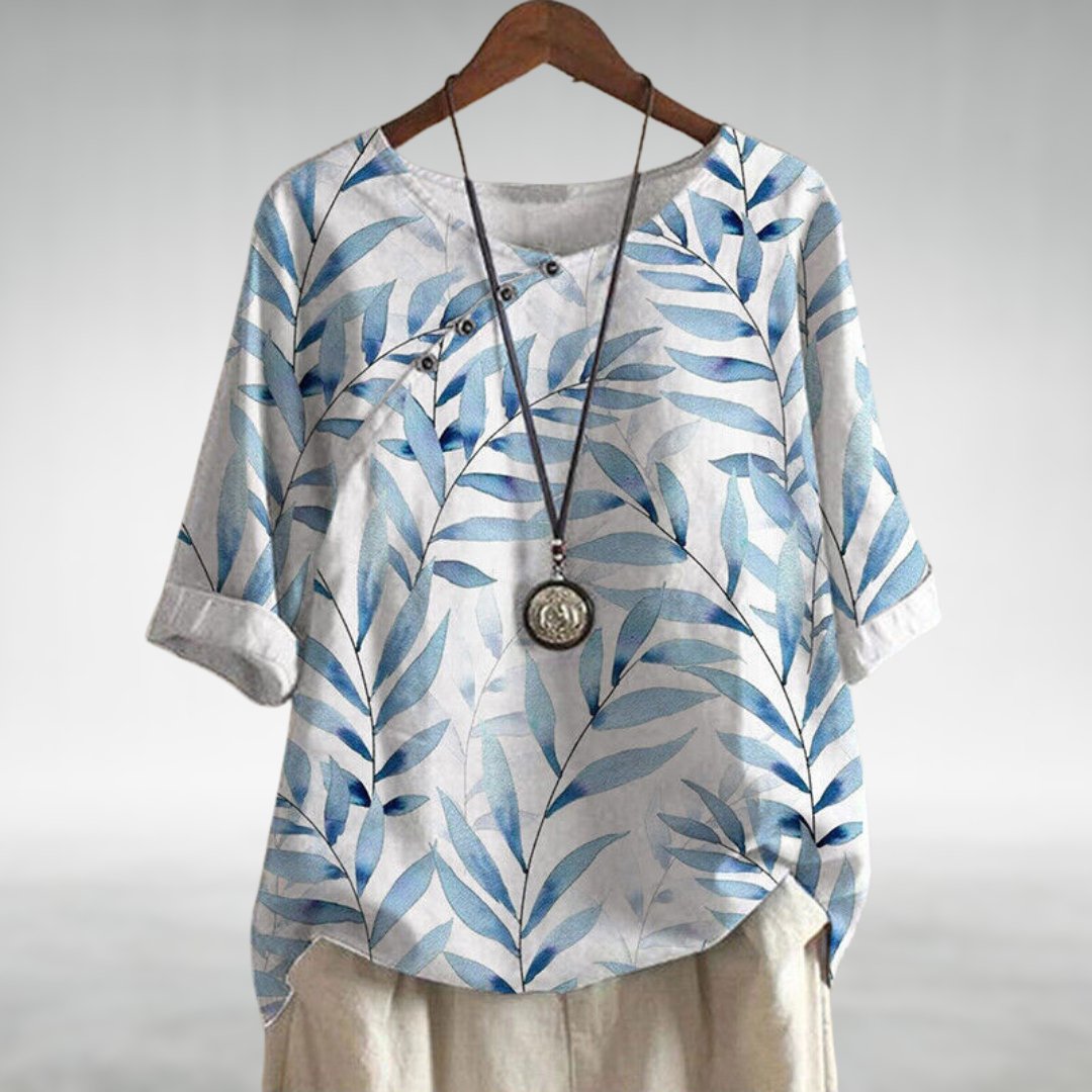 Solis | Woman’s Blouse | Printed Asymmetric Button White