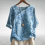 Solis | Woman’s Blouse | Printed Asymmetric Button Blue