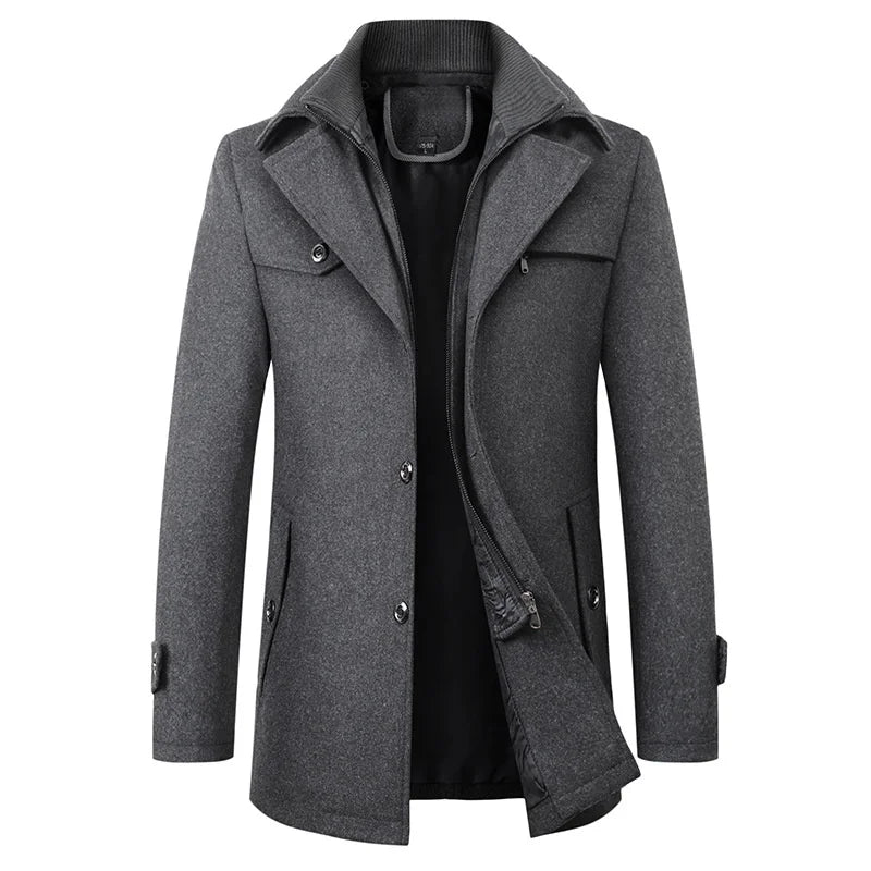 Mane | Men's Winter Jacket | Button Front Mid-Length Gray