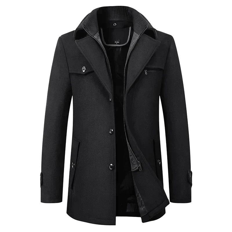 Mane | Men's Winter Jacket | Button Front Mid-Length Black