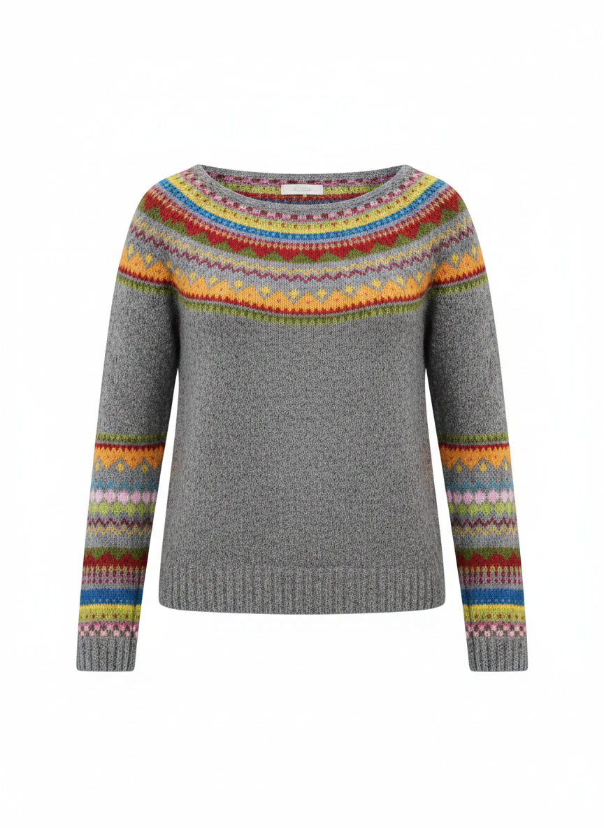 Dorothea Women's Round Neck Fair Isle Knitted Winter Sweater
