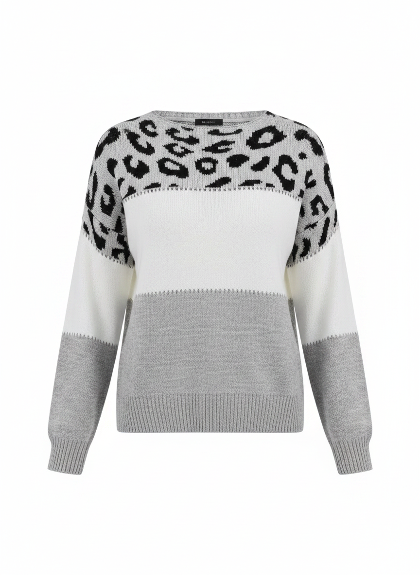 Viola Women's Colorblock Leopard Print Soft Knitted Sweater