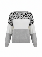 Viola Women's Colorblock Leopard Print Soft Knitted Sweater