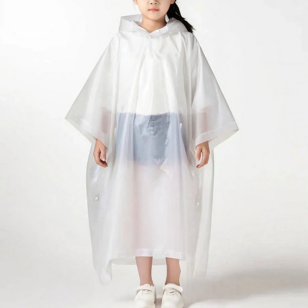 Amore | Hooded Kids Pullover Rain Poncho White