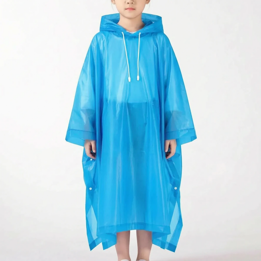 Amore | Hooded Kids Pullover Rain Poncho Blue
