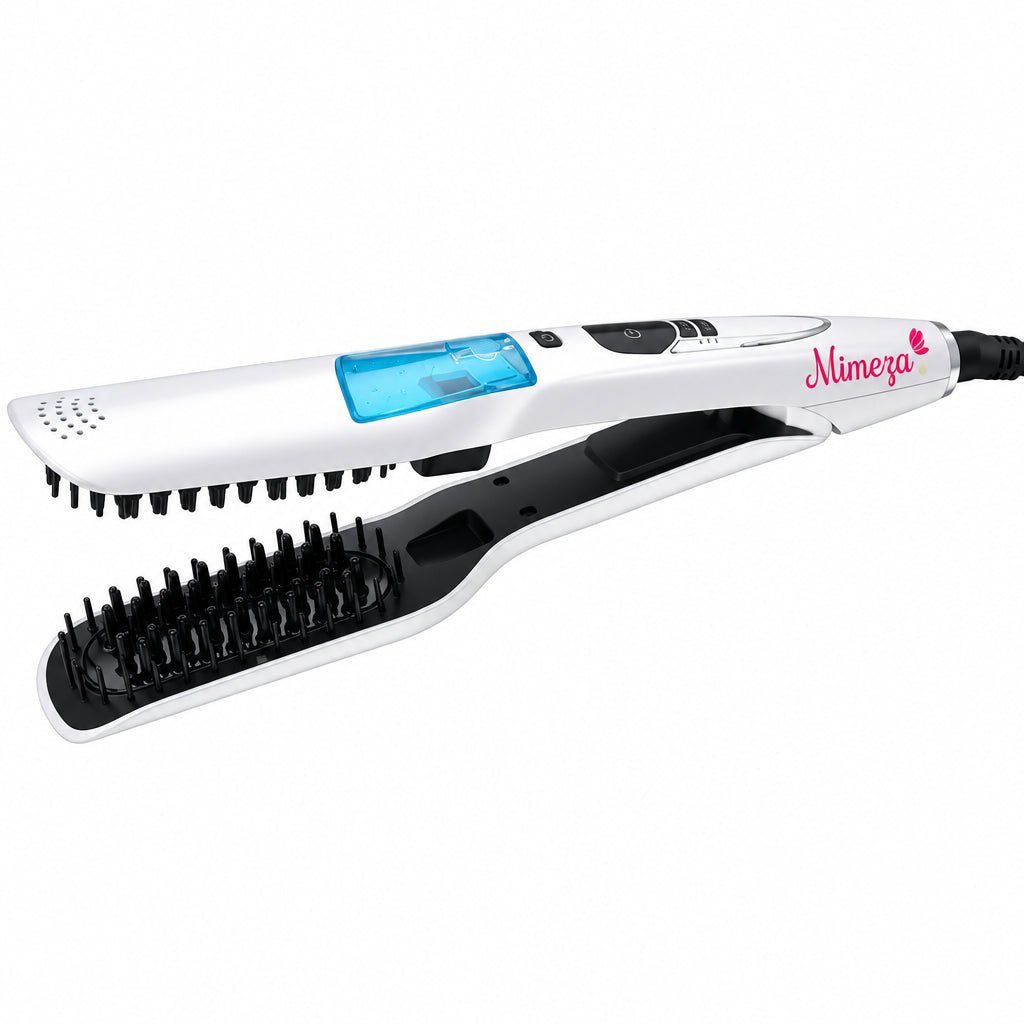 Professional Steam Straightener – Steam Hair Straightener with Ceramic Plates, Adjustable 300–445°F, LCD Display, Auto Shut-Off – Elara White