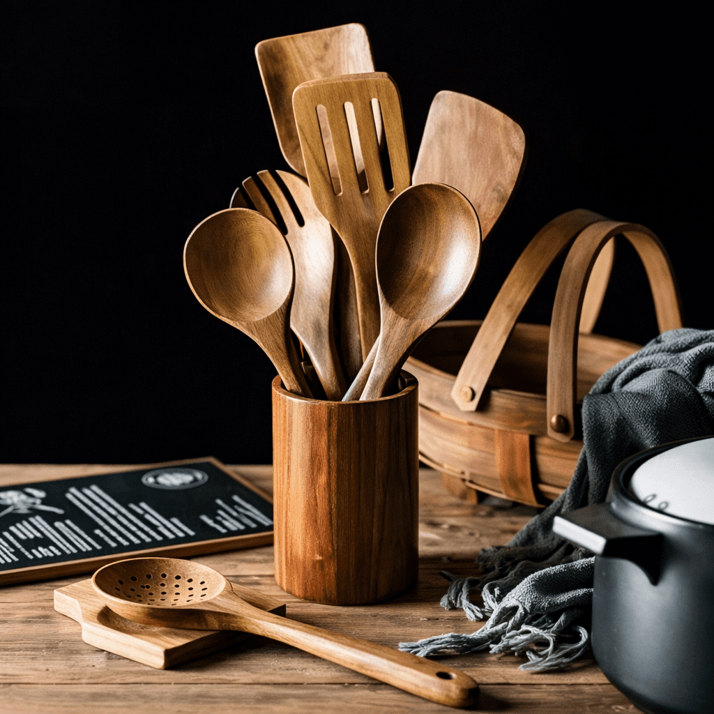Traditional Japanese Wooden Kitchen Utensils (7-Piece) – Natural Unfinished Wooden Spoons & Spatulas for Cooking