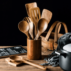 Traditional Japanese Wooden Kitchen Utensils (7-Piece) – Natural Unfinished Wooden Spoons & Spatulas for Cooking