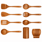 Traditional Japanese Wooden Kitchen Utensils (7-Piece) – Natural Unfinished Wooden Spoons & Spatulas for Cooking