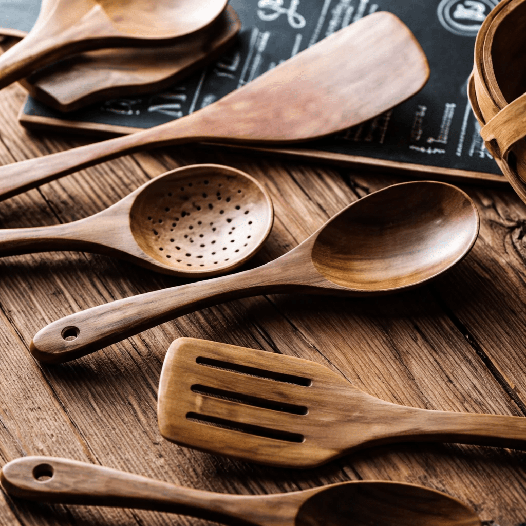 Traditional Japanese Wooden Kitchen Utensils (7-Piece) – Natural Unfinished Wooden Spoons & Spatulas for Cooking