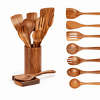 Traditional Japanese Wooden Kitchen Utensils (7-Piece) – Natural Unfinished Wooden Spoons & Spatulas for Cooking