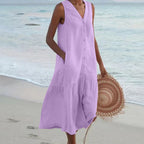 Chāme | Women’s Linen Sleeveless Midi Shirt Dress