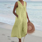 Chāme | Women’s Linen Sleeveless Midi Shirt Dress