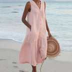 Chāme | Women’s Linen Sleeveless Midi Shirt Dress
