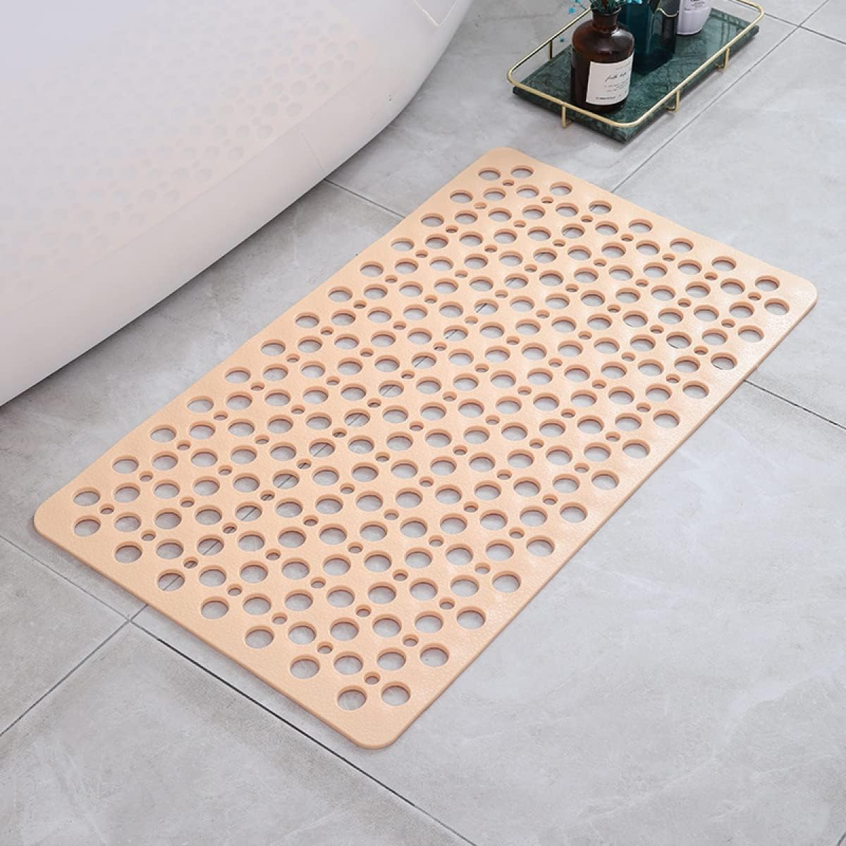 Non-Slip Shower Mat – Bathtub Mat with Suction Cups & Drain Holes, Easy to Clean, 6 Colors, 4 Sizes Beige