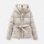 Chāme | Women’s Quilted Jacket with Belt and Hood White