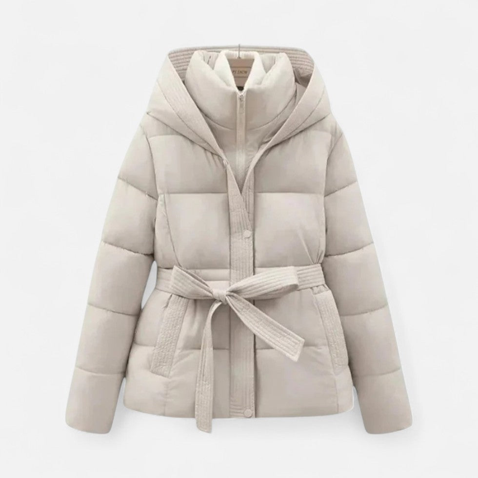 Chāme | Women’s Quilted Jacket with Belt and Hood White