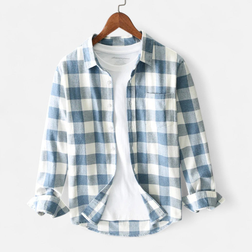 Nisyros | Checked Flannel Shirt with Long Sleeves Blue