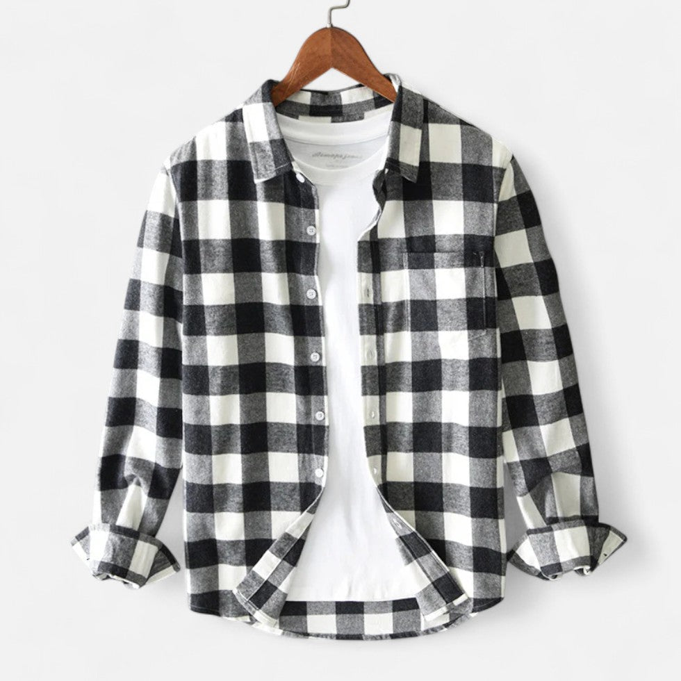 Nisyros | Checked Flannel Shirt with Long Sleeves Black