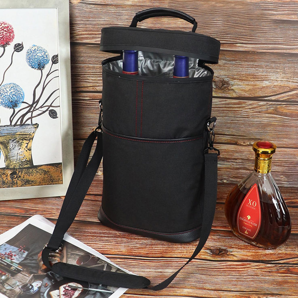 Insulated 2-Bottle Wine Cooler Tote Bag with Adjustable Strap