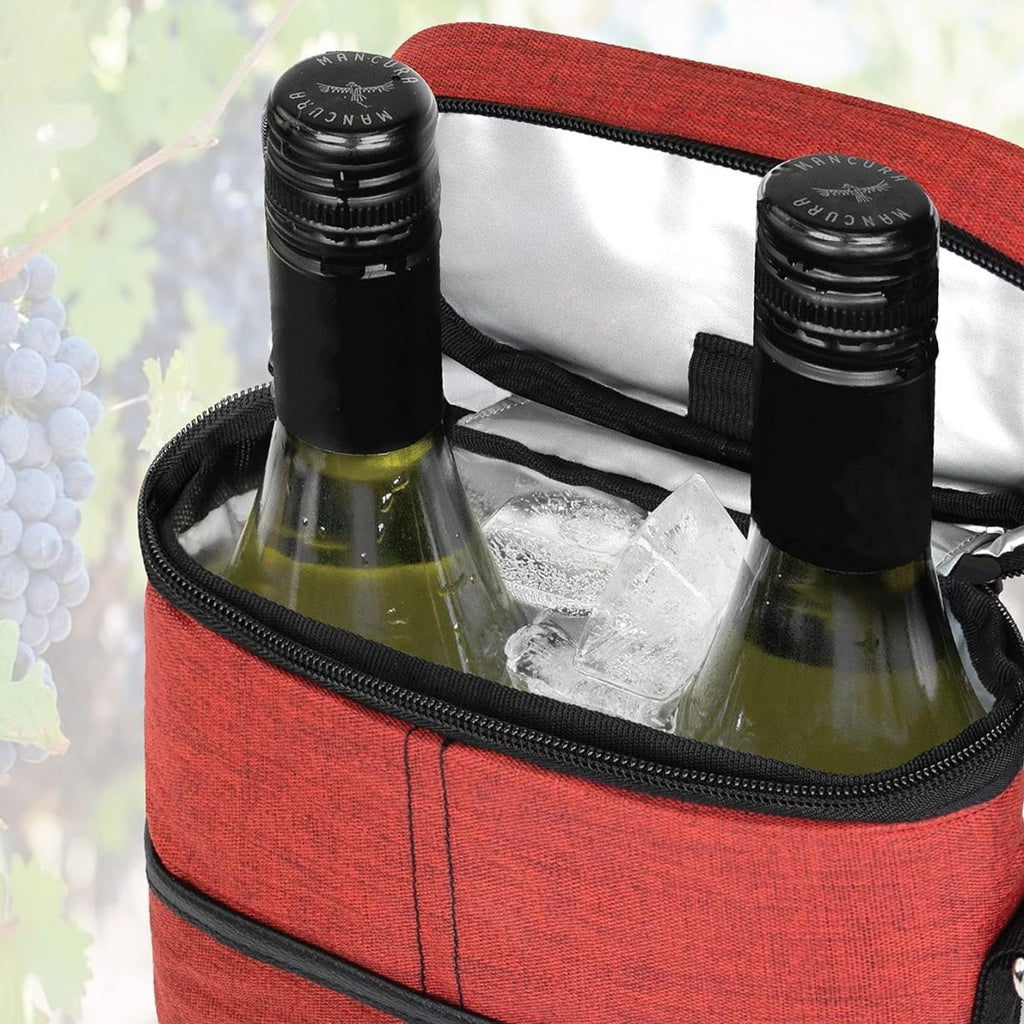 Insulated 2-Bottle Wine Cooler Tote Bag with Adjustable Strap