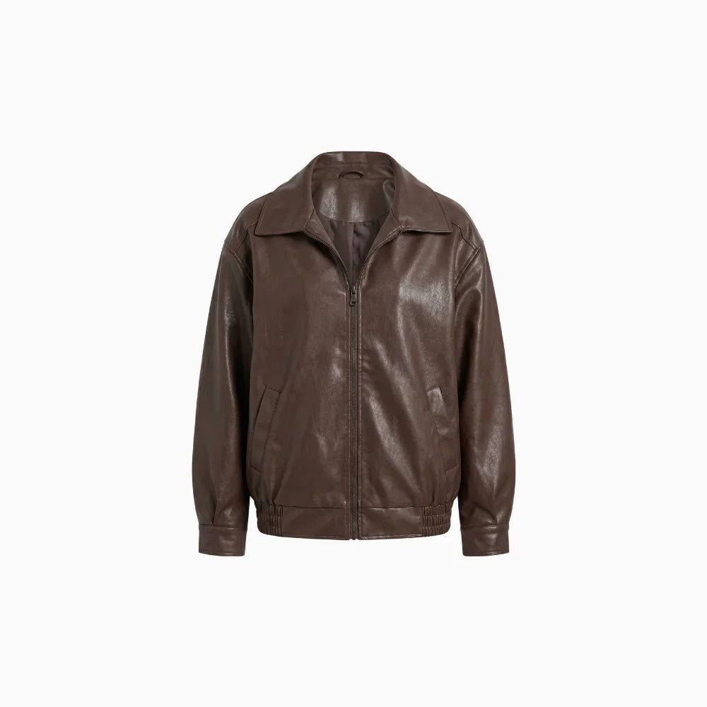 Elysia | Loose Faux Leather Jacket for Women – Relaxed Oversized Fit-Women's Jacket-Brown-XS-Camoufit