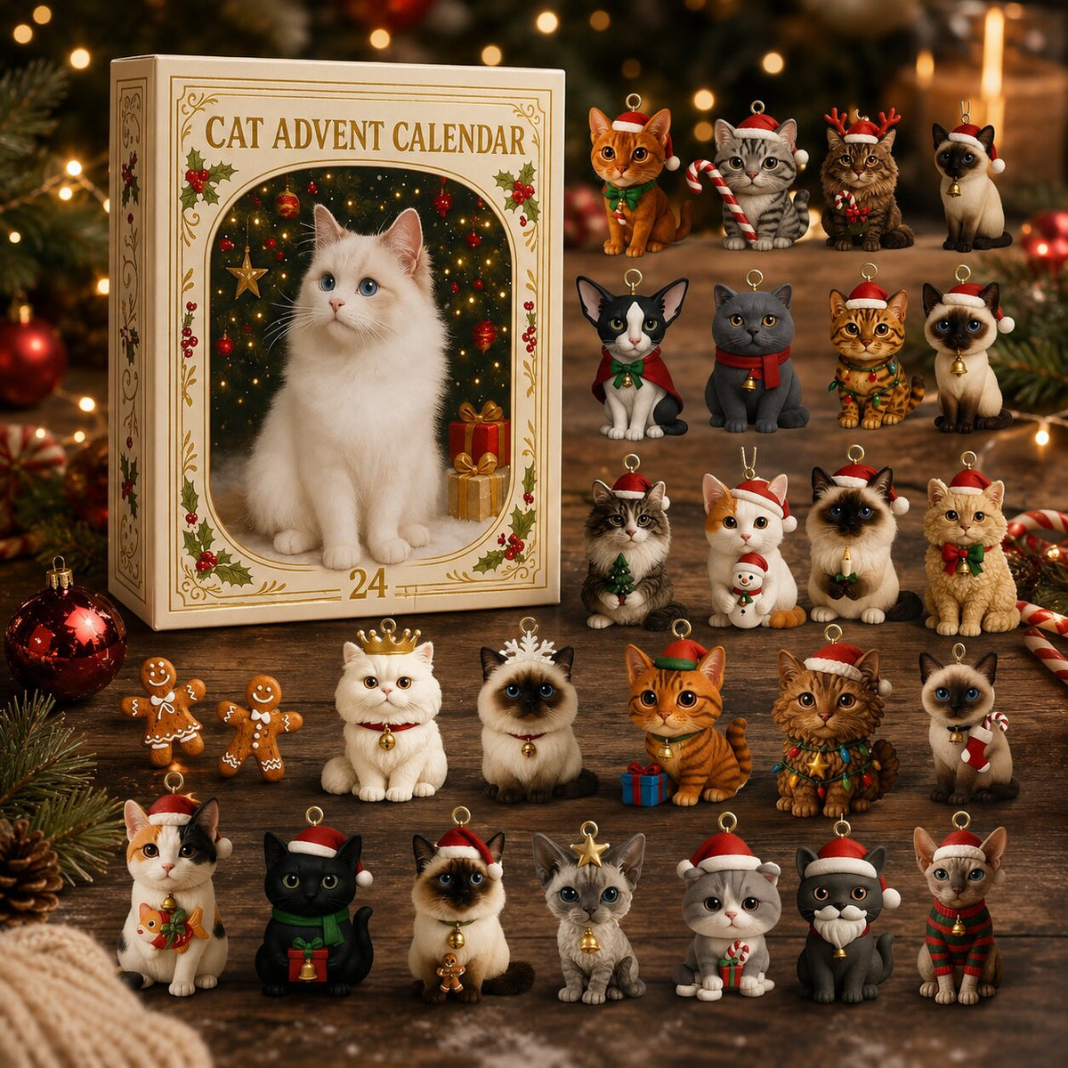 Cat Advent Calendar 2026 for Cat Lovers – Christmas Countdown with 24 Holiday Cat Figurines, Gift for Cat Lovers