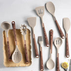 Food-Safe Silicone Kitchen Tools with Wooden Handle – 10-Piece Silicone Cooking Utensil Set – KitchenElegance