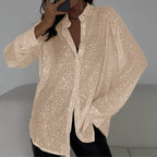 Ēden | Loose Blouse with Shiny Sequins Champagne