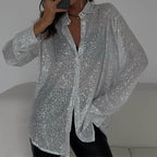 Loose Blouse with Shiny Sequins – Celeste-Black-S-State of Style