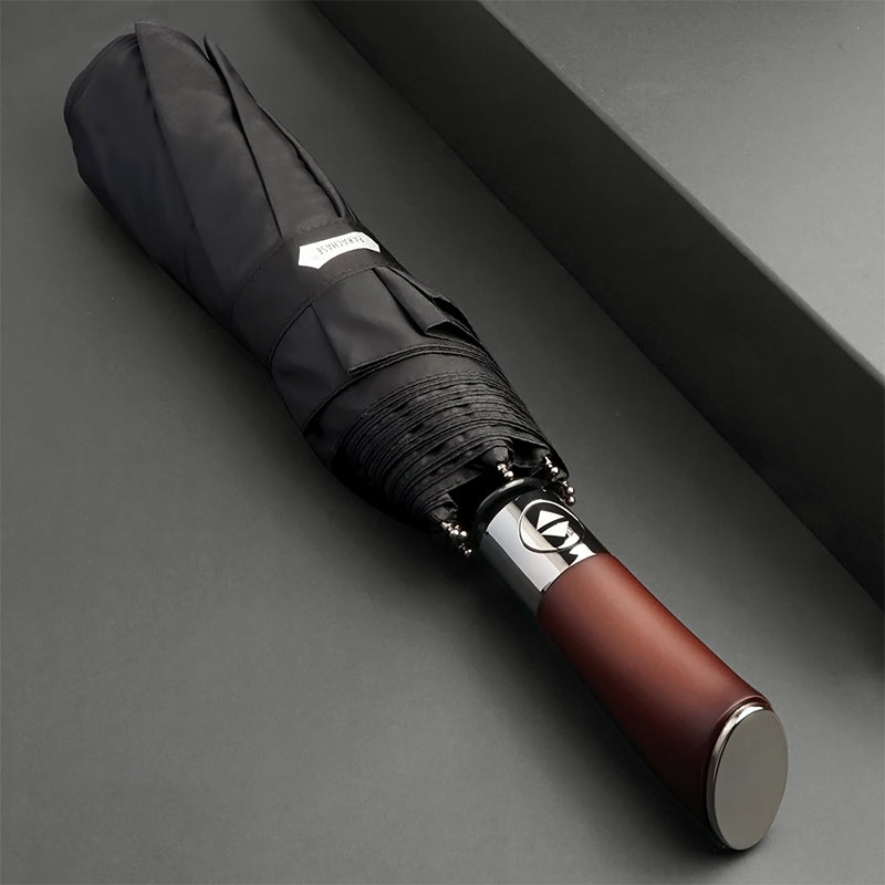 Large Automatic Umbrella with Wooden Handle – 48 in Windproof Golf-Size Umbrella with Fiberglass Frame, 4 Colors Black