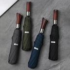 Large Automatic Umbrella with Wooden Handle – 48 in Windproof Golf-Size Umbrella with Fiberglass Frame, 4 Colors
