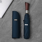 Large Automatic Umbrella with Wooden Handle – 48 in Windproof Golf-Size Umbrella with Fiberglass Frame, 4 Colors Navy Blue