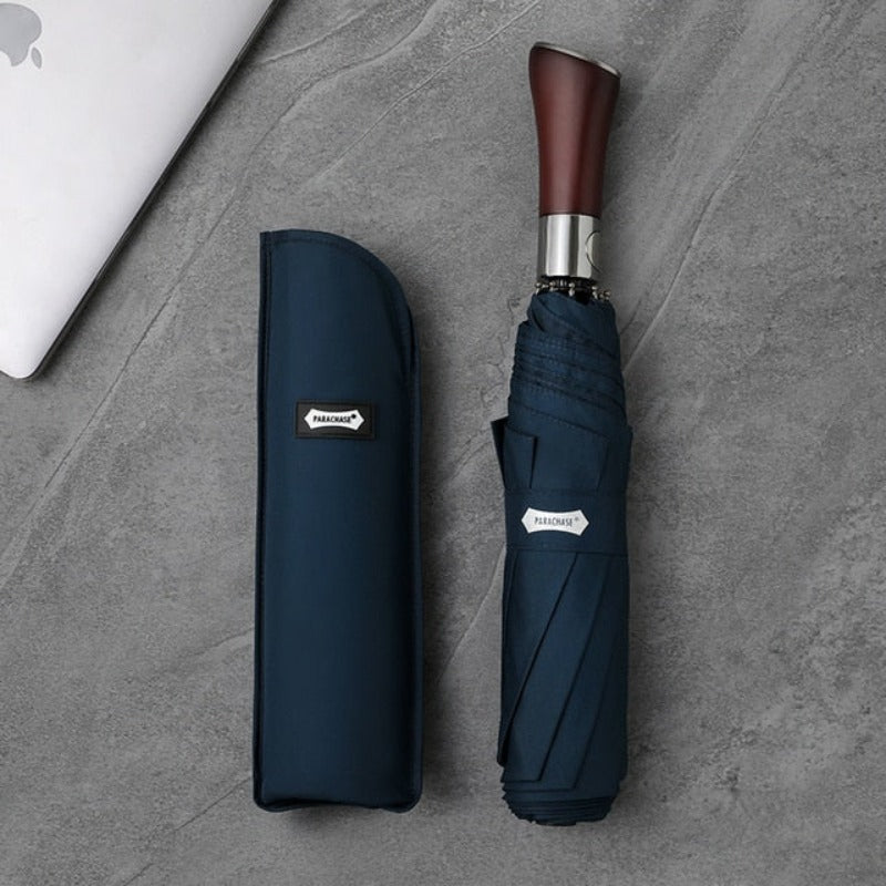 Large Automatic Umbrella with Wooden Handle – 48 in Windproof Golf-Size Umbrella with Fiberglass Frame, 4 Colors Navy Blue