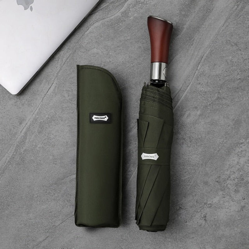 Large Automatic Umbrella with Wooden Handle – 48 in Windproof Golf-Size Umbrella with Fiberglass Frame, 4 Colors Green