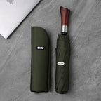 Large Automatic Umbrella with Wooden Handle – 48 in Windproof Golf-Size Umbrella with Fiberglass Frame, 4 Colors Green