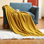 Knit Throw Blanket with Tassels – Soft Acrylic Merino-Look Throw for Couch & Bed, 9 Colors, 50 x 68 or 51 x 87 in Yellow