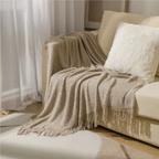 Knit Throw Blanket with Tassels – Soft Acrylic Merino-Look Throw for Couch & Bed, 9 Colors, 50 x 68 or 51 x 87 in Dark Khaki