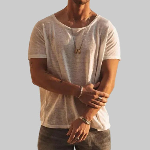 Men's Round Neck T-Shirt Short Sleeve Cotton Casual - Light Blue
