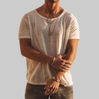 Men's Round Neck T-Shirt Short Sleeve Cotton Casual - Light Blue