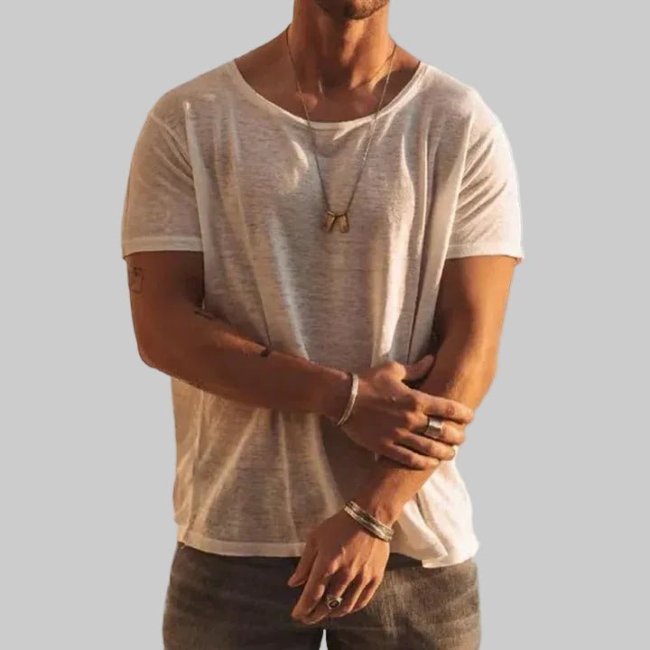 Men's Round Neck T-Shirt Short Sleeve Cotton Casual - Light Blue