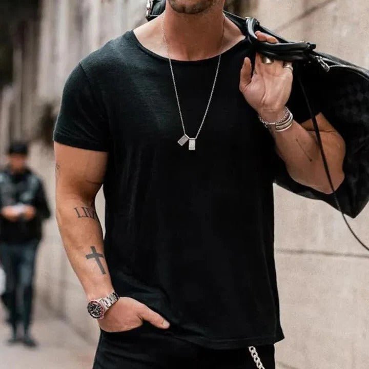Wilshire | Men's Round Neck T-Shirt Short Sleeve Cotton Casual Black