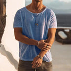 Wilshire | Men's Round Neck T-Shirt Short Sleeve Cotton Casual Light Blue