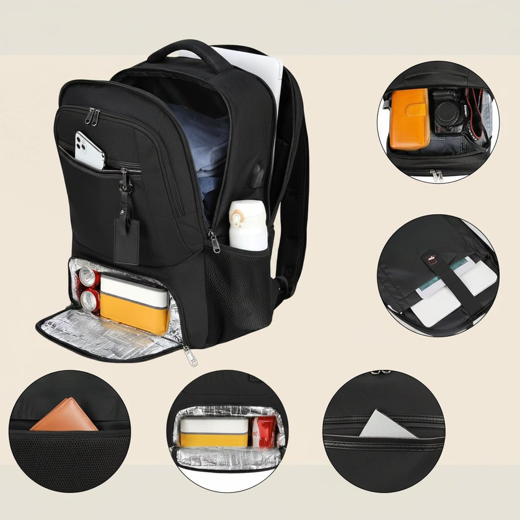 Chāme | Waterproof Laptop & Lunch Backpack with USB Port – Multi-Compartment Travel Bag