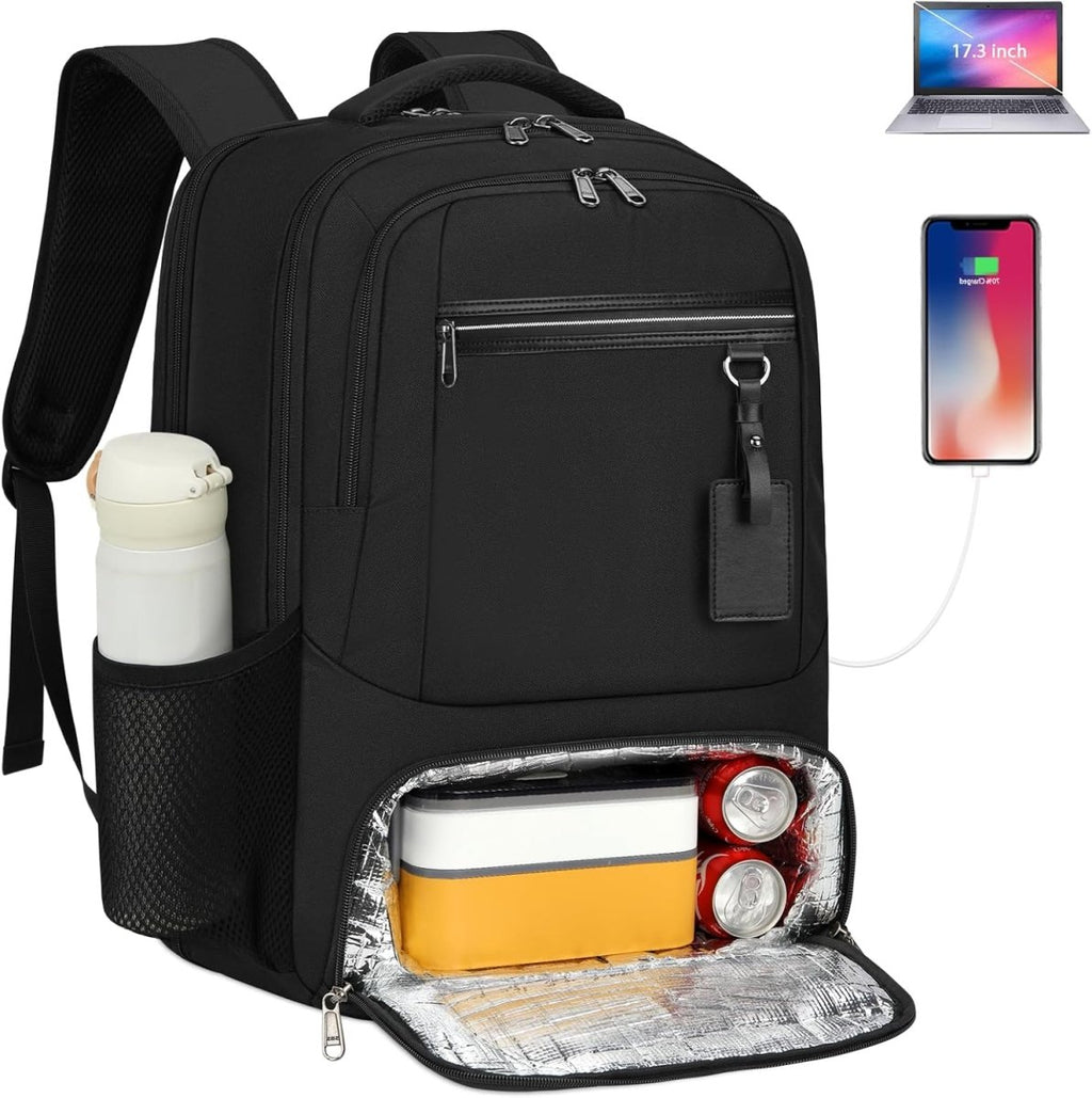 Chāme | Waterproof Laptop & Lunch Backpack with USB Port – Multi-Compartment Travel Bag Black