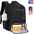 Chāme | Waterproof Laptop & Lunch Backpack with USB Port – Multi-Compartment Travel Bag Black