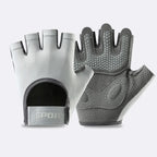 Sport & Fitness Gloves – Half Finger Workout Gloves for Weightlifting, Kettlebell & Cycling, Unisex, S–L – GripMax Gray