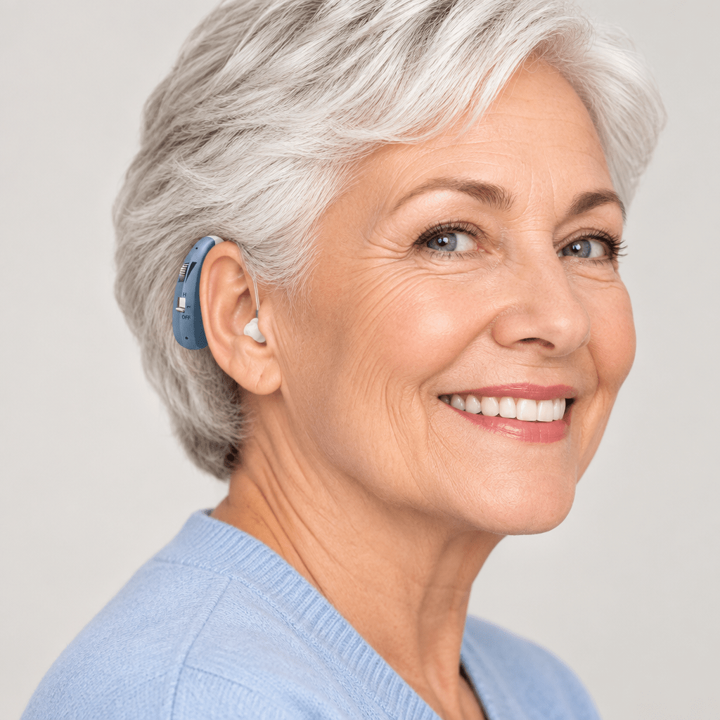 Rechargeable Bluetooth Hearing Assistance – Personal Sound Amplifier & Wireless Earbuds for Calls and Music, Blue or Gold
