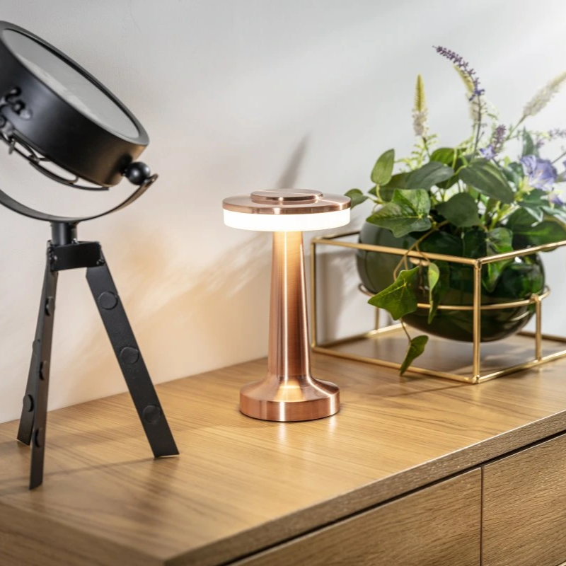 Wireless Retro Table Lamp – Cordless Rechargeable LED Lamp, Dimmable with 3 Color Temperatures, Metal Bar & Restaurant Lamp – LumiBar